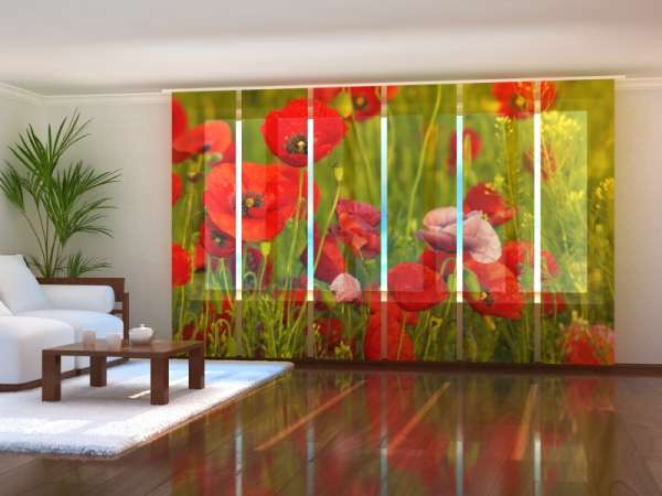 Sliding panel curtain (1-6 pts.): RED POPPIES