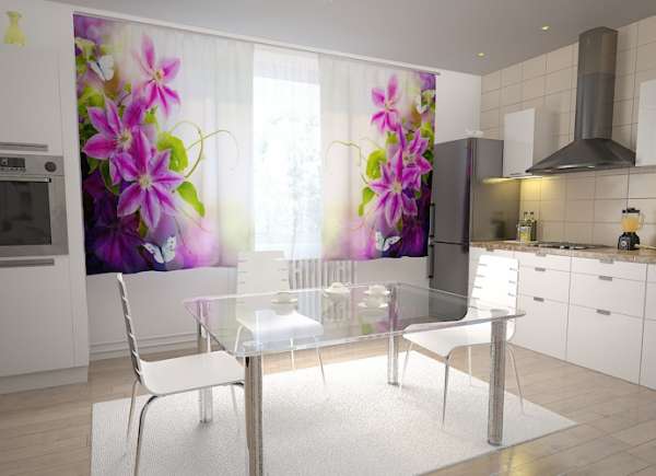 Kitchen curtain: TROPICAL FLOWERS IN PURPLE