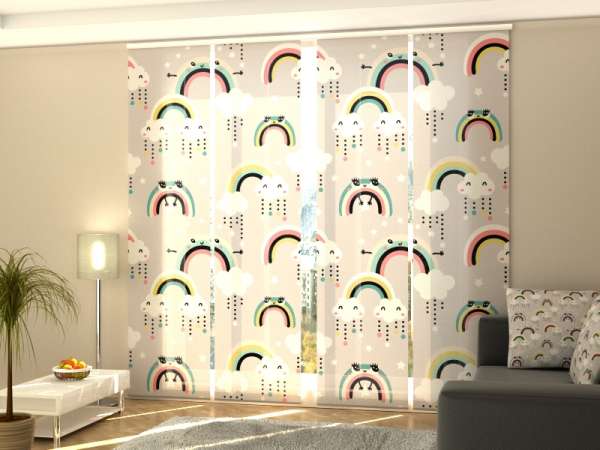 Sliding panel curtain (1-4 pts.): CUTE RAINBOW AND CLOUDS WITH EYES