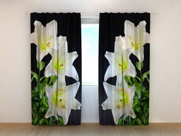 Photo curtain: LILIES ON THE BLACK BACKGROUND