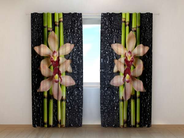 Photo curtain: BAMBOO, ORCHIDS AND DROPS