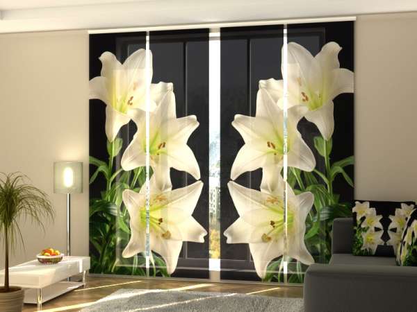 Sliding panel curtain (1-4 pts.): LILIES ON THE BLACK BACKGROUND