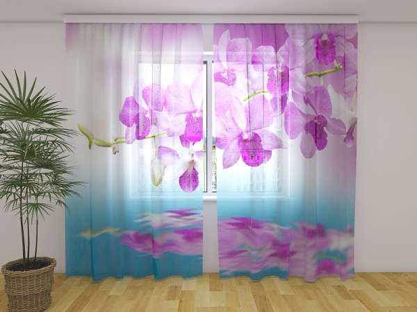 Chiffon curtain: PURPLE ORCHIDS WATER MIRRORING