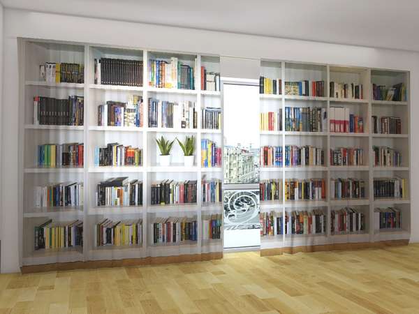 Panoramic curtain: WHITE BOOKCASE 2