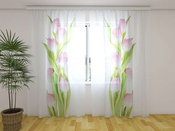 Chiffon curtain: AMAZING PINK TULIPS