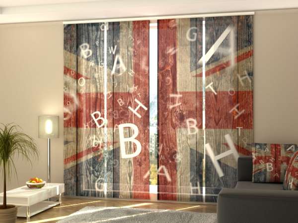 Sliding panel curtain (1-4 pts.): BRITISH FLAG ON WOOD