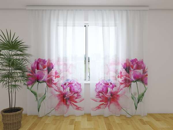 Chiffon curtain: WATERCOLOR PEONIES