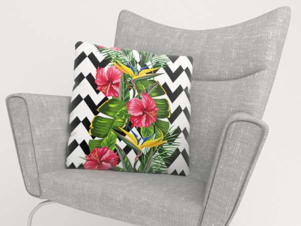 Pillowcase: TROPICAL LEAVES AND HIBISCUS