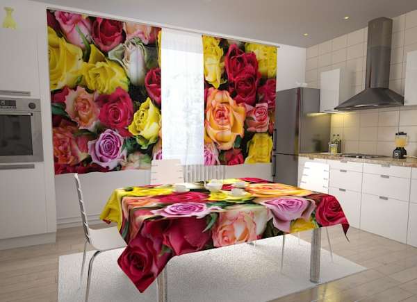 Kitchen curtain: COLOURFUL ROSES