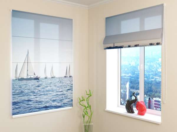 Roman blind: SEA AND SAILBOATS