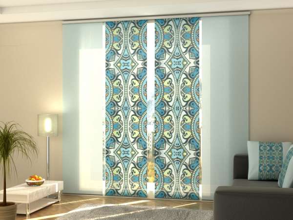 Sliding panel curtain (1-4 pts.): BLUE AZTEC ORNAMENTS