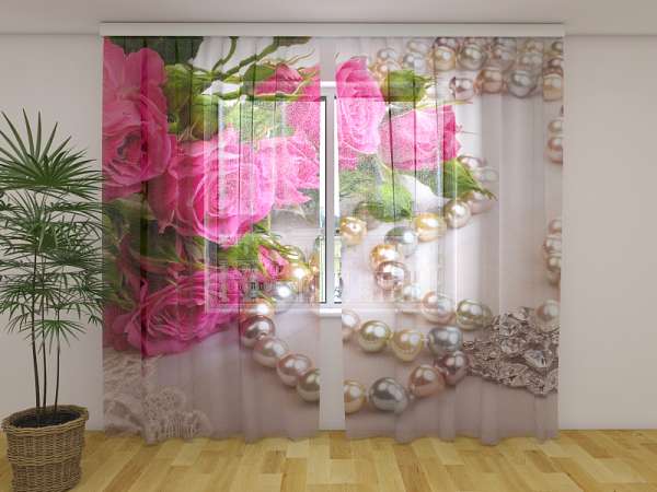 Chiffon curtain: ROSES AND PEARLS