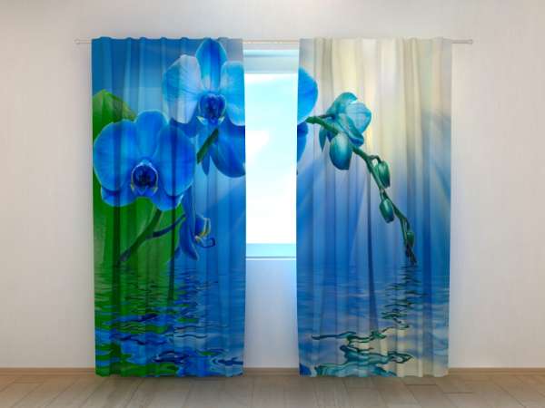 Photo curtain: BLUE ORCHIDS WATER MIRRORING