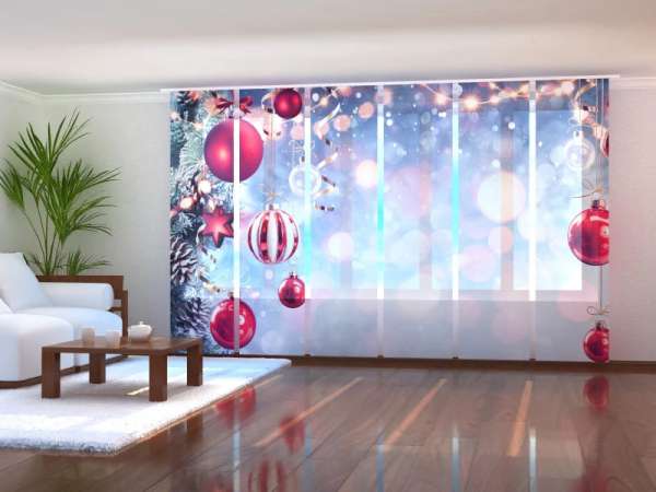 Sliding panel curtain (1-6 pts.): RED CHRISTMAS BALLS AND CONES