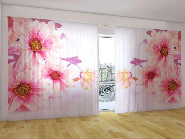 Panoramic curtain: PINK GERBERAS