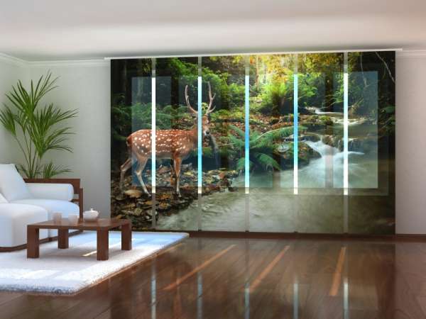 Sliding panel curtain (1-6 pts.): DEER ON THE RIVER BANK