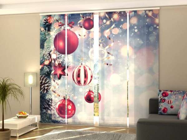 Sliding panel curtain (1-4 pts.): RED CHRISTMAS BALLS AND CONES