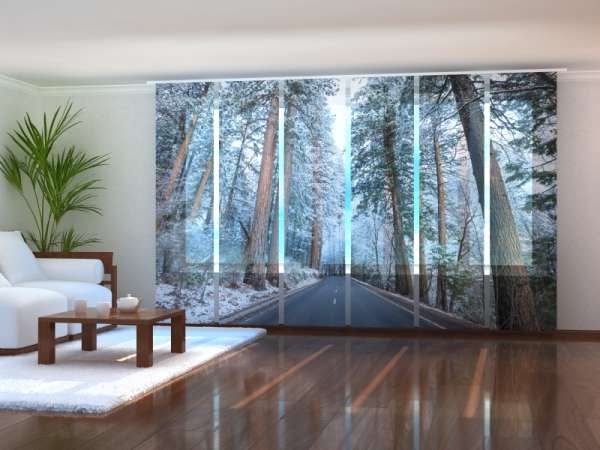 Sliding panel curtain (1-6 pts.): ROAD IN SNOW-COVERED FOREST