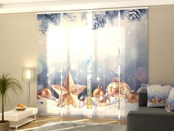 Sliding panel curtain (1-4 pts.): GOLDEN CHRISTMAS STAR IN THE SNOW