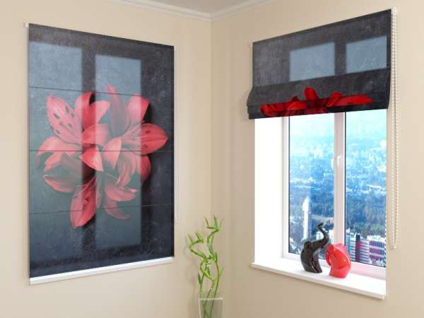 Roman blind: RED LILIES ON A STONE