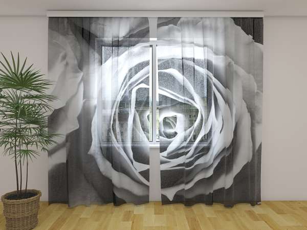 Chiffon curtain: ROSES IN BLACK AND WHITE SHADES