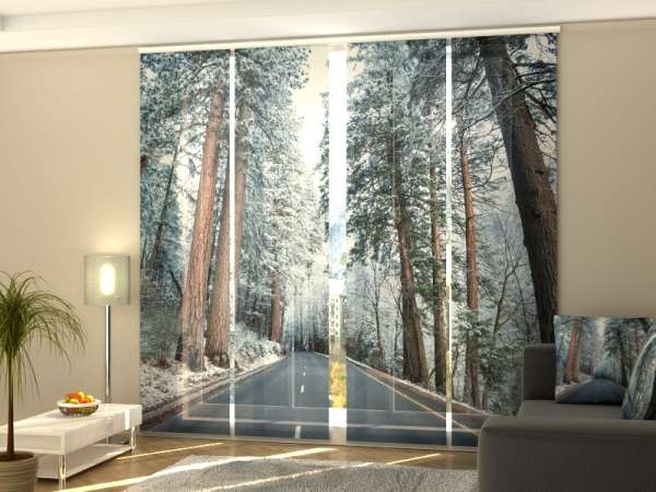 Sliding panel curtain (1-4 pts.): ROAD IN SNOW-COVERED FOREST