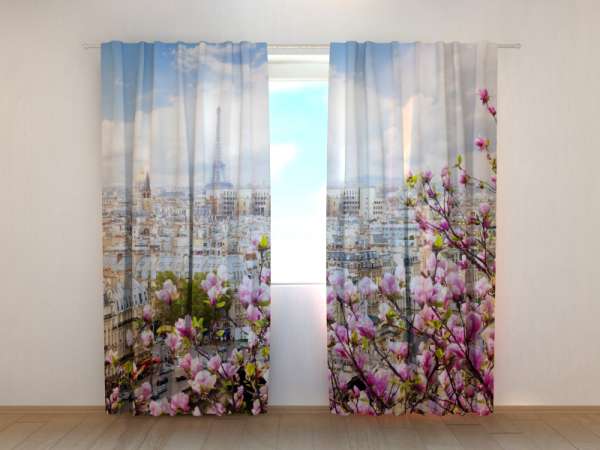 Photo curtain: EIFFEL TOWER WITH BLOOMING MAGNOLIA