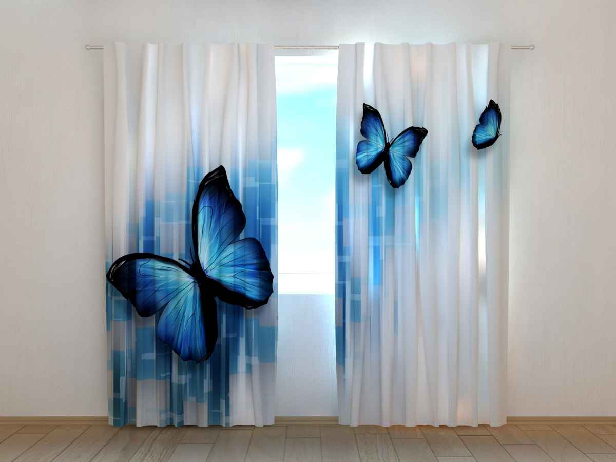 3D Curtain Wellmira Printed with Lilac and Butterflies Image for Living Room