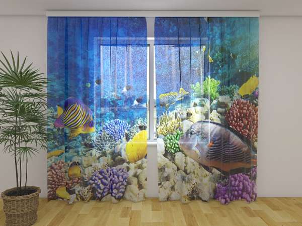 Chiffon curtain: FANTASTIC UNDERWATER WORLD