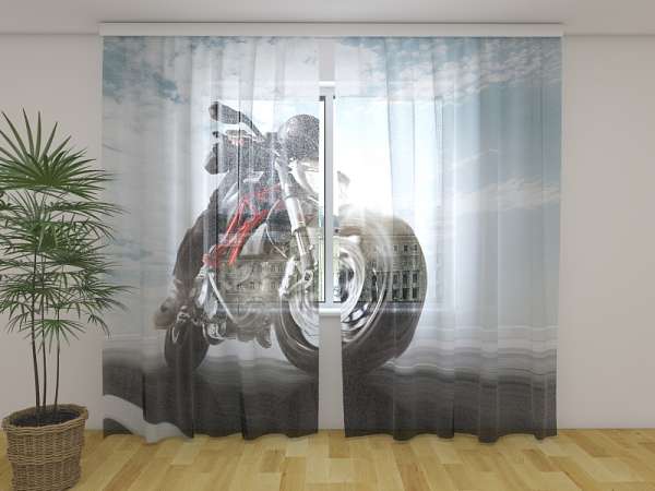 Chiffon curtain: BIKER ON MOUNTAIN HIGHWAY