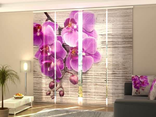 Sliding panel curtain (1-4 pts.): ORCHIDS ON BRIGHT WOOD