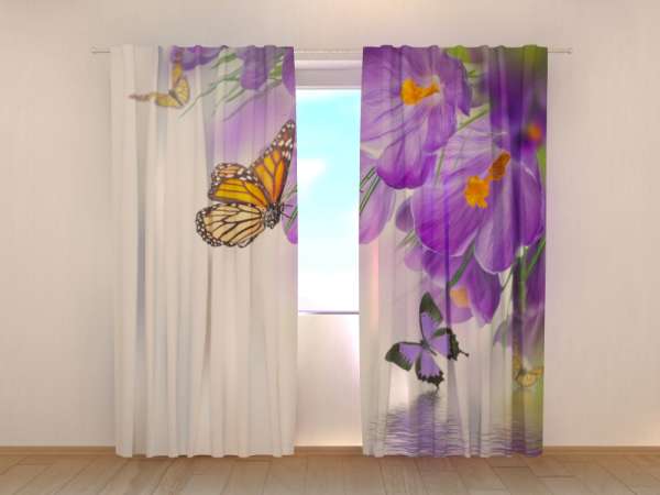 Photo curtain: CROCUSES AND BUTTERFLIES