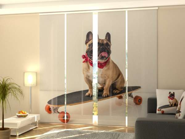 Sliding panel curtain (1-4 pts.): FRENCH BULLDOG ON SKATEBOARD