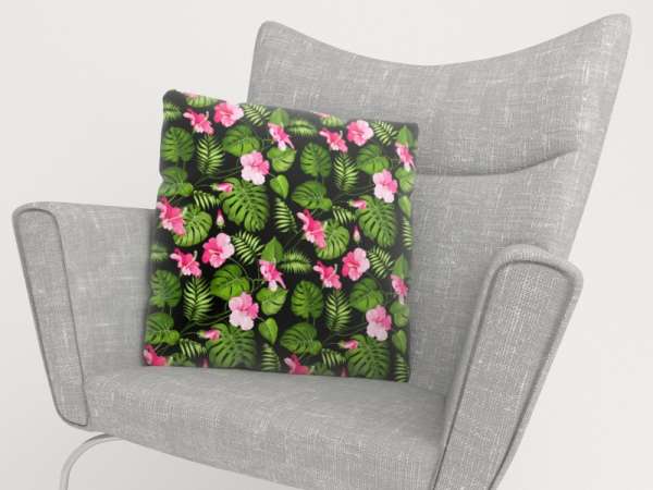 Pillowcase: TROPICAL FLOWERS ON BLACK