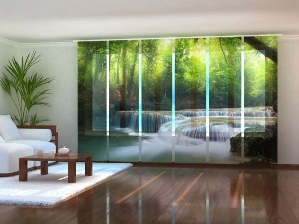 Sliding panel curtain (1-6 pts.): WATERFALL IN SPRING FOREST