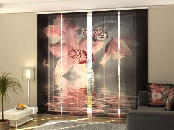 Sliding panel curtain (1-4 pts.): PINK ORCHIDS WATER MIRRORING