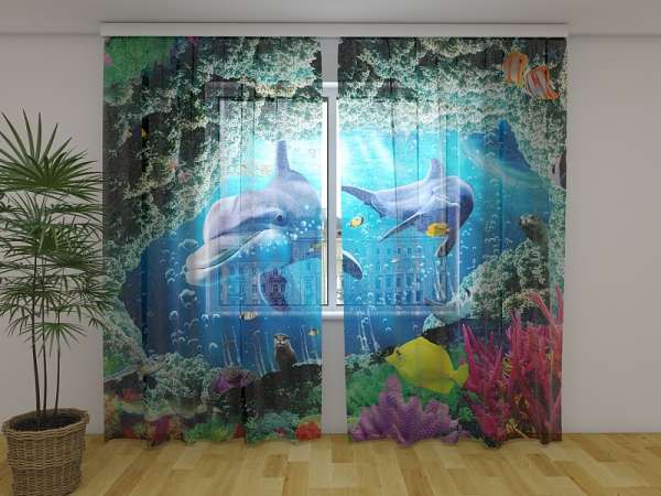 Chiffon curtain: BEAUTIFUL SEA WITH DOLPHINS