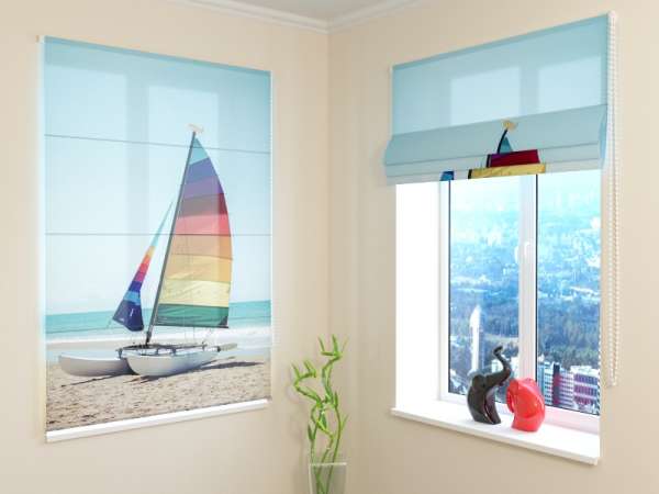 Roman blind: SAILBOAT ON TROPICAL BEACH