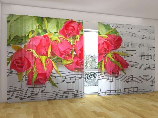 Panoramic curtain: ROSES AND NOTES