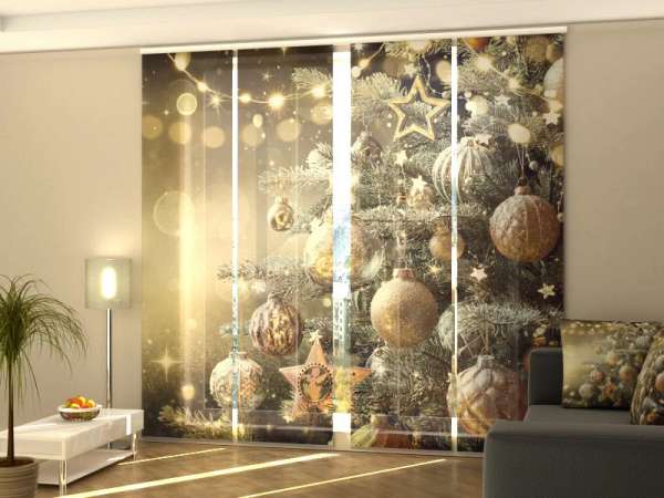 Sliding panel curtain (1-4 pts.): CHRISTMAS TREE WITH GOLDEN RETRO TOYS