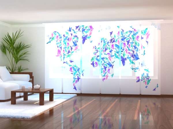 Sliding panel curtain (1-6 pts.): WATERCOLOR BIRDS ON THE WORLD MAP