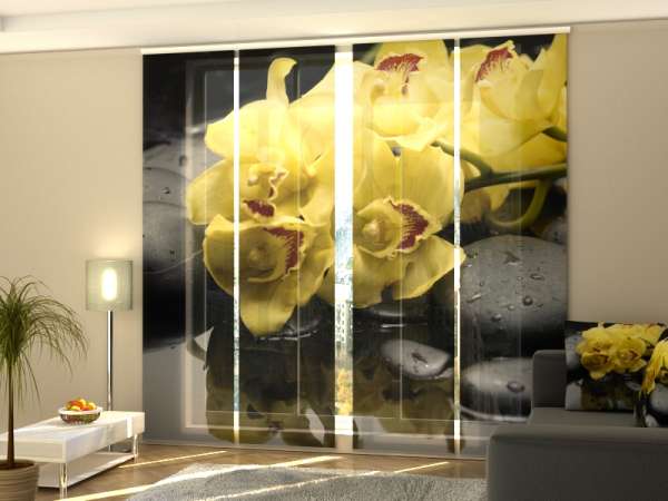 Sliding panel curtain (1-4 pts.): YELLOW ORCHIDS ON THE STONES