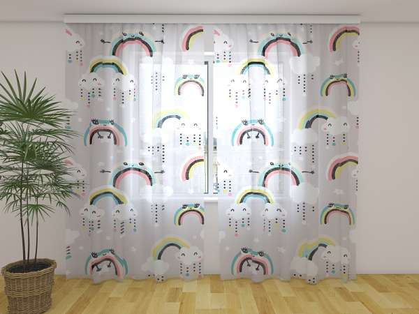 Chiffon curtain: CUTE RAINBOW AND CLOUDS WITH EYES