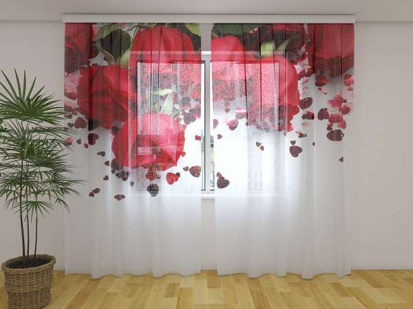 Chiffon curtain: ROSES AND HEARTS