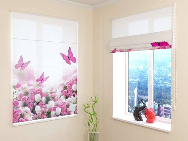 Roman blind: CRIMSON BUTTERFLIES AND FLOWERS