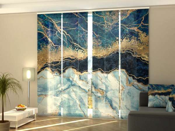 Sliding panel curtain (1-4 pts.): BLUE MARBLE WITH GOLDEN GLITTER