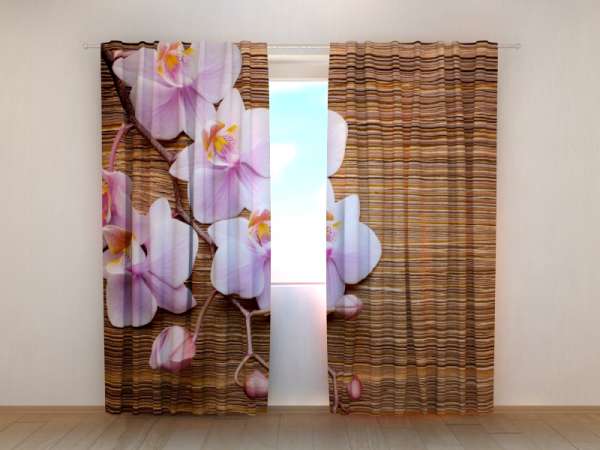 Photo curtain: ORCHIDS AND DARK WOOD