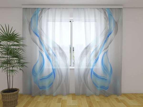 Chiffon curtain: ABSTRACT GRAY AND BLUE WAVES