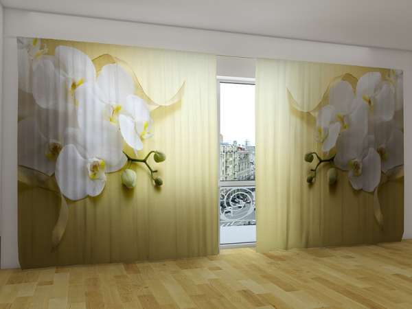 Panoramic curtain: ORCHIDS ON GOLD