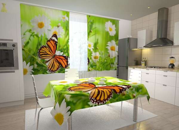 Kitchen curtain: BUTTERFLY AND CAMOMILES